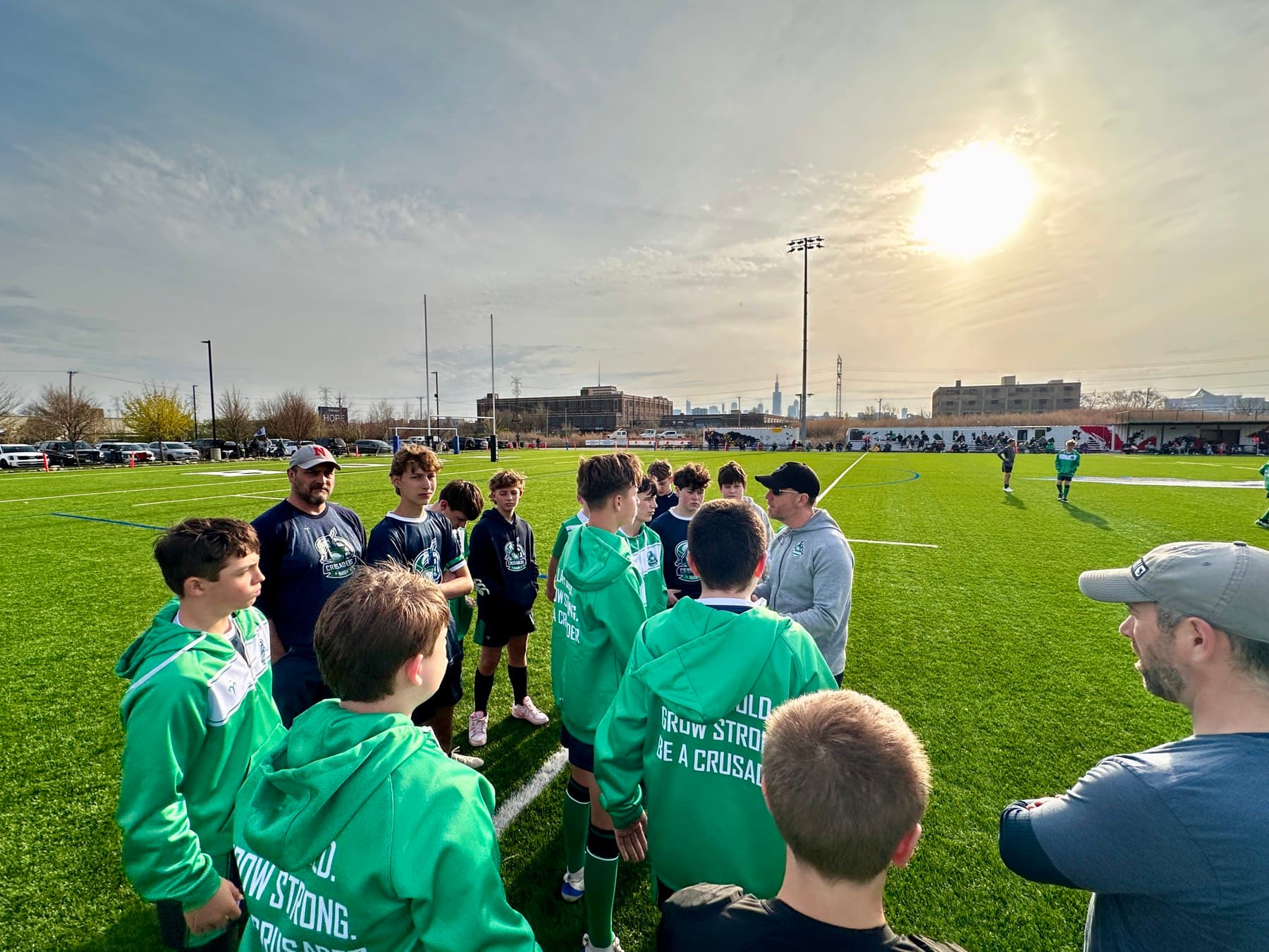Crusaders rugby players on the field